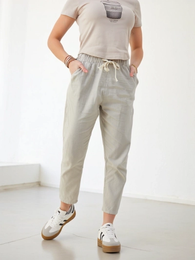 Royalfashion kokvilnas taisnas bikses sievietēm ar jostu viduklī