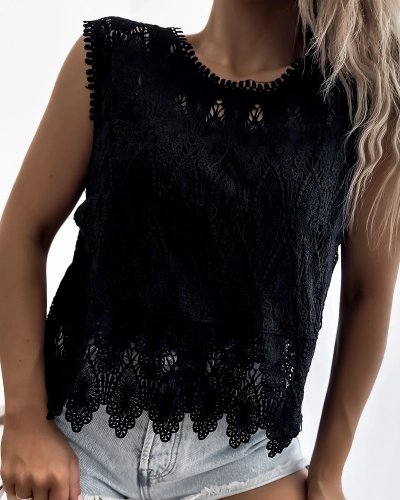 Royalfashion Melns mežģīņu tops sievietēm