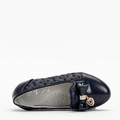 Navy blue girls' ballerinas with embroidery and bow Olije -