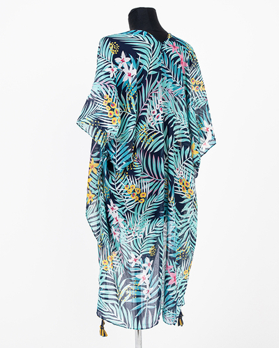 Navy blue and green women's pareo with leaves - Clothing