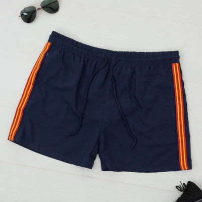 Navy blue men's sports shorts with stripes - Clothing