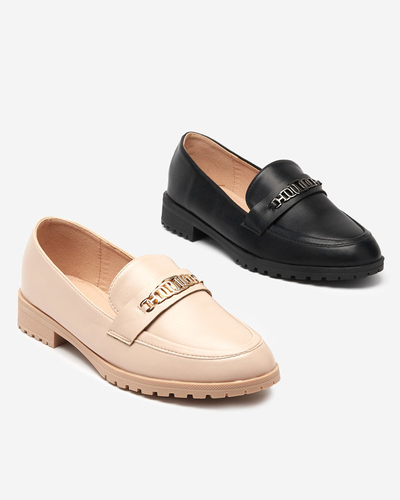 Women's beige eco-leather loafers with Griss decoration - Shoes