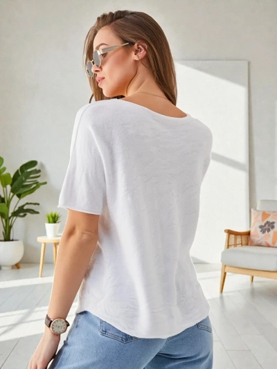 Royalfashion Plāns sieviešu džemperis ar īsām piedurknēm