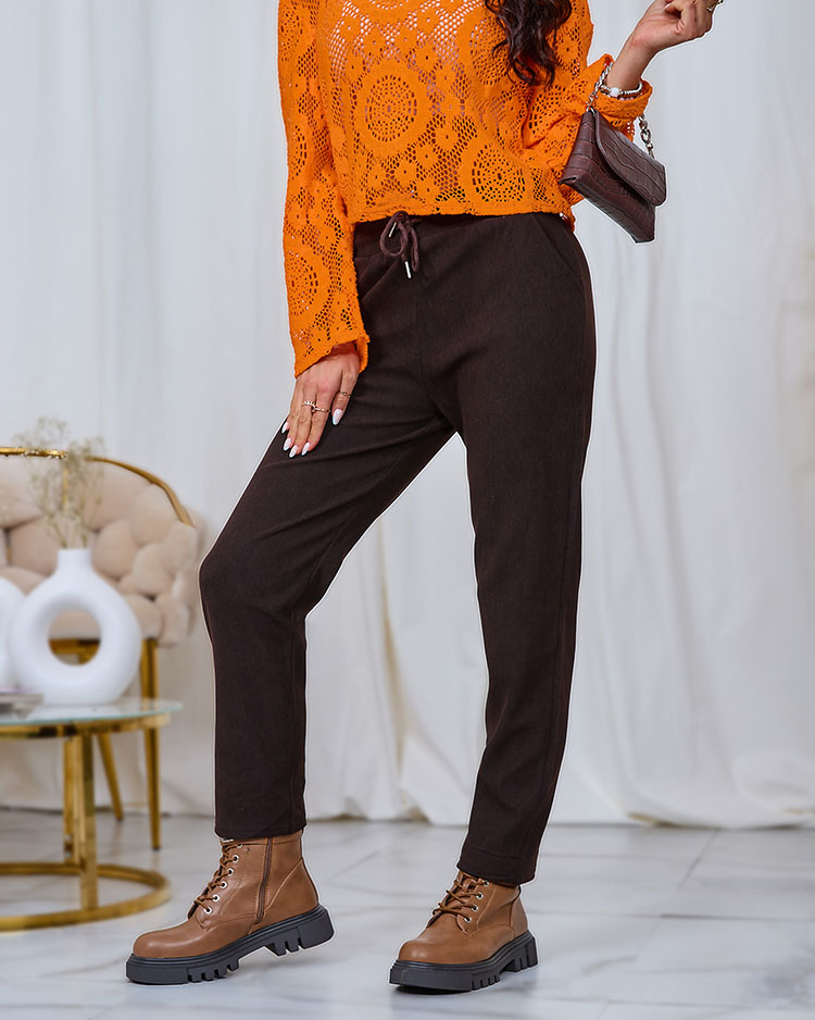 Royalfashion Dark brown corduroy women's fabric pants