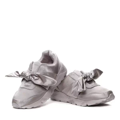 OUTLET Gray, satin sports shoes with a bow Mabel- Shoes