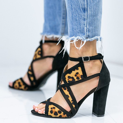 Black sandals on a Raffaele leopard post - Footwear 1