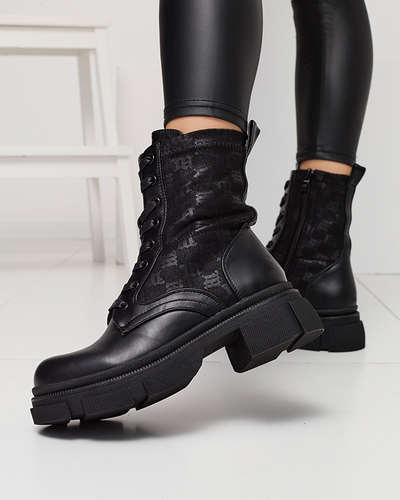 Black women's workery boots with Deffpi print - Footwear