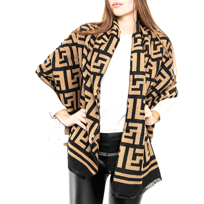 Light brown patterned women's scarf - Accessories