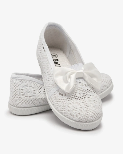 Girls' white slip on sneakers with bow Sweet Time - Footwear