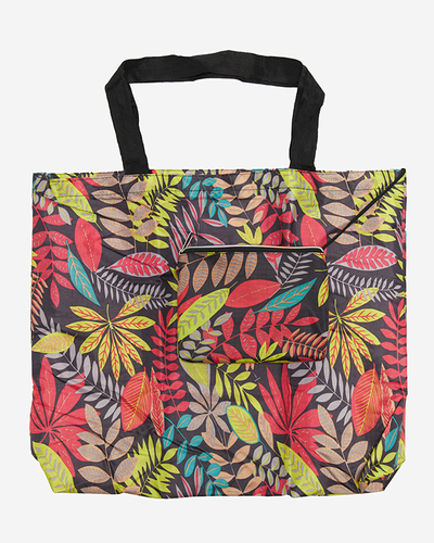 Black foldable shopping bag with a sachet and a red floral pattern - Accessories