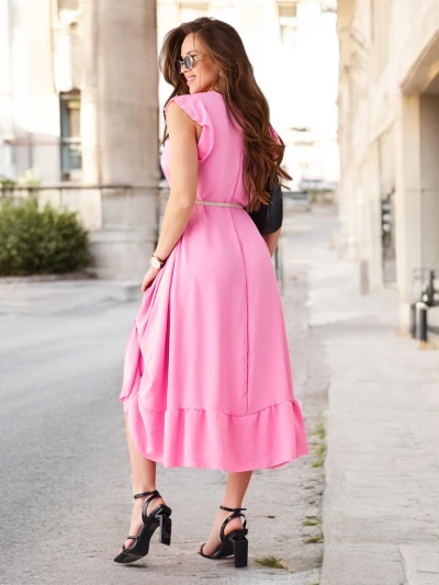 Royalfashion Women's midi dress with ruffles and short sleeves