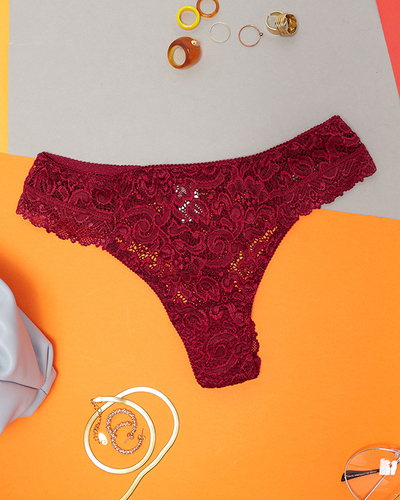 Women's thong panties made of burgundy lace - Underwear
