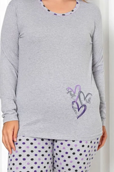 Royalfashion Sieviešu 2 gabalu kokvilnas pidžamu komplekts ar punktiņiem PLUS SIZE