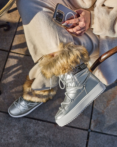 Sudraba krāsas sieviešu sniega zābaki ar kažokādu Lilitsa- Footwear
