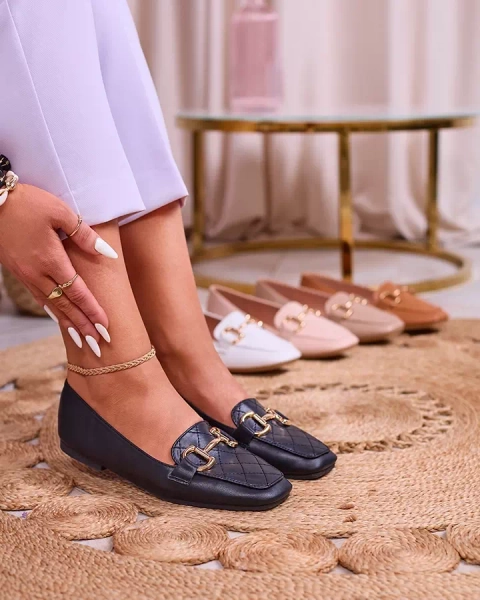 Royalfashion Melni dvieļu dvieļu stepēti mokasīni ar zelta rotājumiem Wetifa
