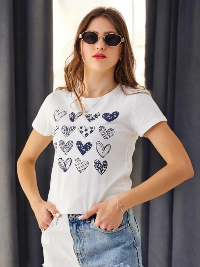 Royalfashion Женская хлопковая футболка Много сердец