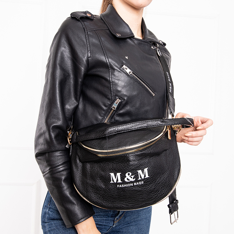 Black kidney bag with inscriptions and golden inserts - Accessories