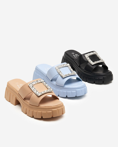 OUTLET Beige women's slippers with Vetasi crystals - Footwear