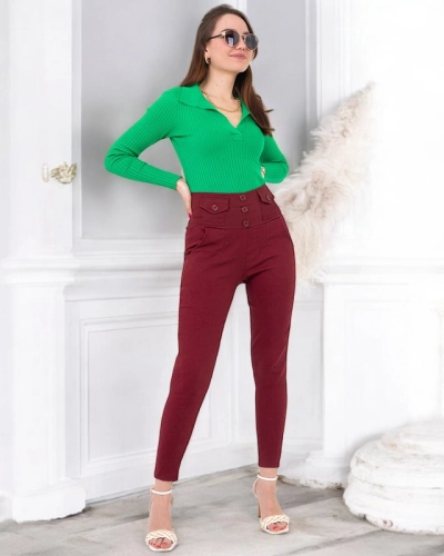 Women's maroon treggings with buttons - Clothing