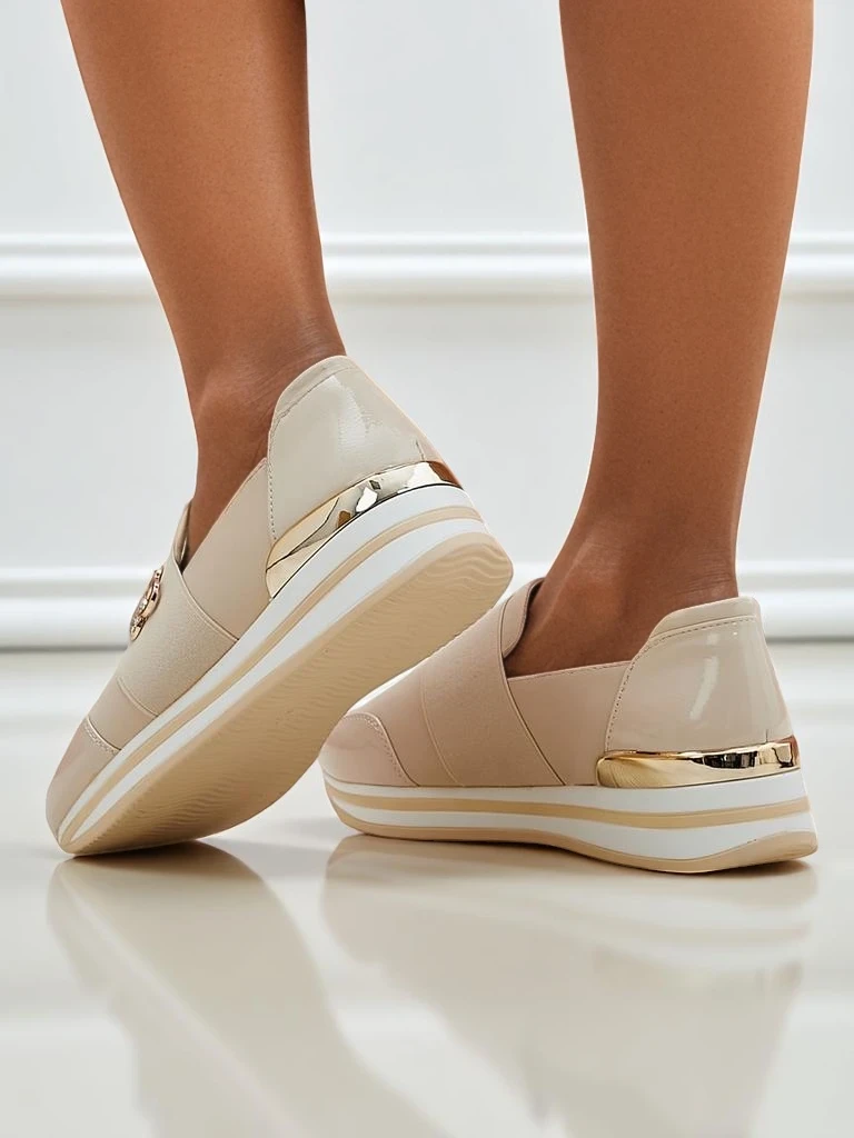 Naiste mokassiinid Aurora Classico Beige ökonahast madalad kontsad