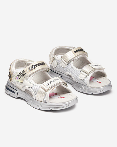 White and silver children's sandals with Velcro Mepoti - Footwear