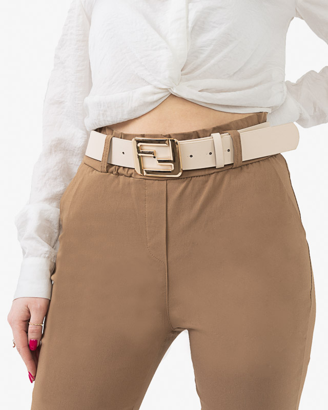 Ladies' beige belt with a gold buckle - Accessories