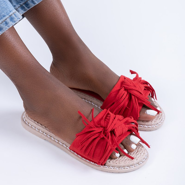 Red women's flip-flops with tassels Foasia - Footwear