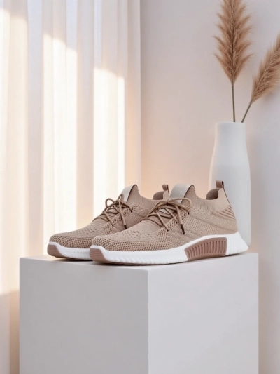 Aristea women's sneakers light brown flat heel fabric 3 cm