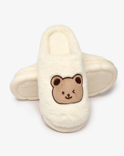 Royalfashion White women's fur slippers with teddy bear Hettres