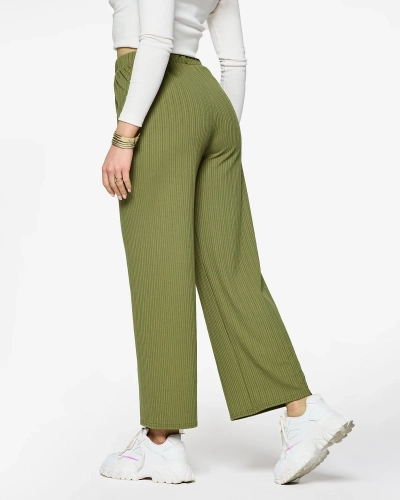 Zaļās sieviešu platās rievotās bikses - Apģērbs