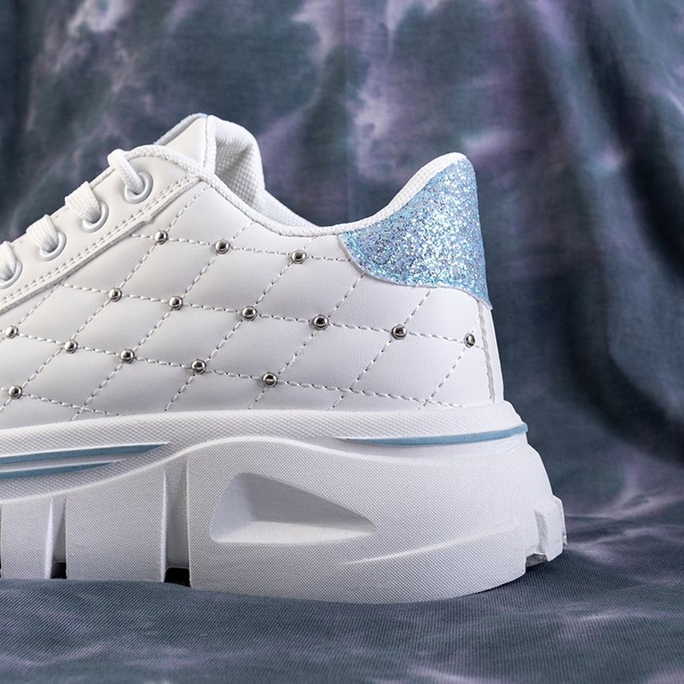 White women's sneakers with a blue glitter insert Yemen - Footwear