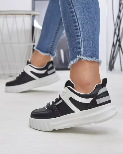 Eco-leather women's black casual sports shoes with white inserts Netiris - Footwear