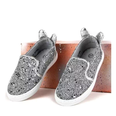 Szare brokatowe dziecięce slip-on Babyboom  - Obuwie