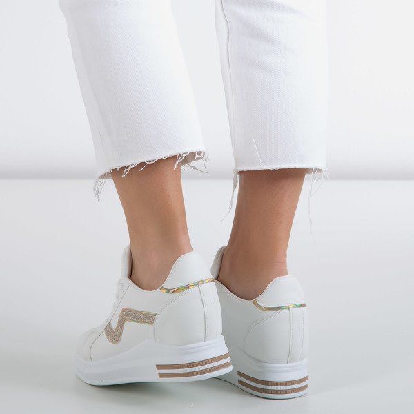 White indoor sports shoes on a covered heel with gold inserts Say It - Footwear