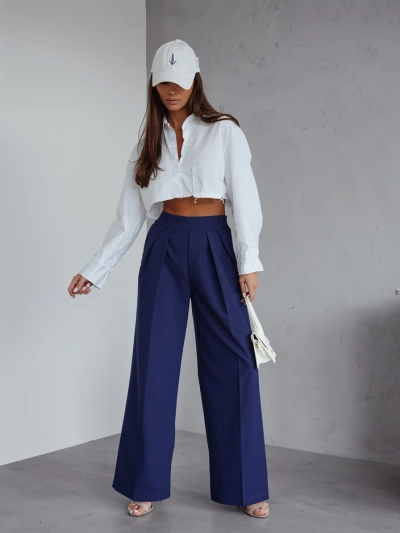 Royalfashion Plata platās sieviešu bikses ar krokām