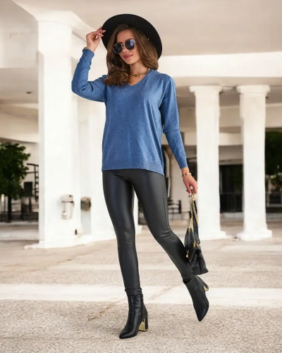 Royalfashion Zils sieviešu džemperis ar sirds izgriezumu