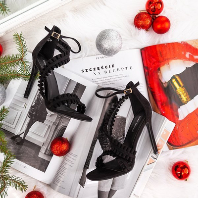 Black high heel sandals with ruffles Finn - Footwear
