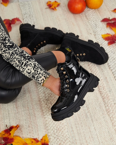 Royalfashion Черные лакированные женские утепленные ботинки-багги Setogia