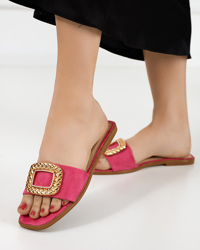 OUTLET Fuchsia women's eco-suede flip-flops with gold buckle Lozi- Footwear