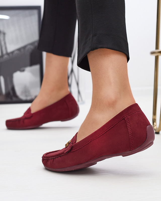 Maroon women's moccasins on low covered heel Lemira - Footwear