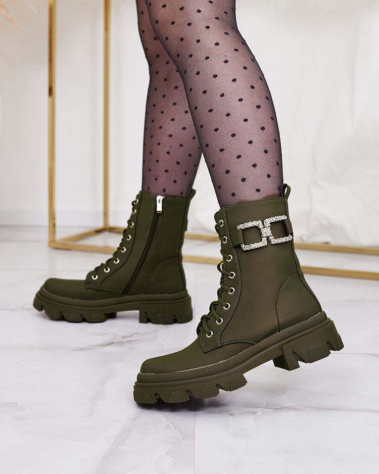 Royalfashion Women's lace-up boots in khaki color Cefitity