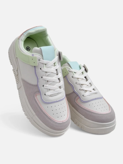 Lycaste beige women's sneakers made of ecological leather with a flat sole