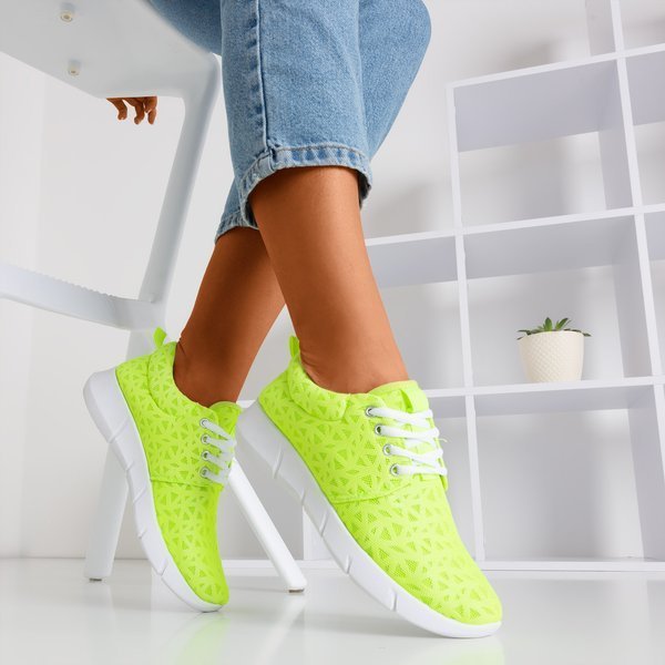 Neon green women's sports shoes with Troye patterns - Footwear 1