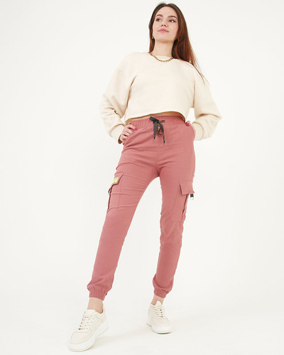 Women's material cargo trousers in coral color - Clothing