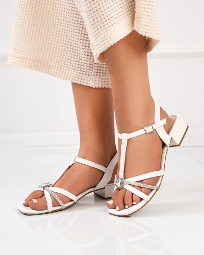 Royalfashion Women's white low heel sandals with zirconia Luietta