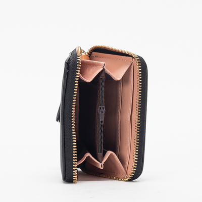 Black small women's wallet with a teddy bear and a keyring - Accessories