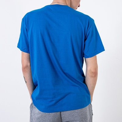 Blue cotton men's t-shirt with print and inscription - Clothing