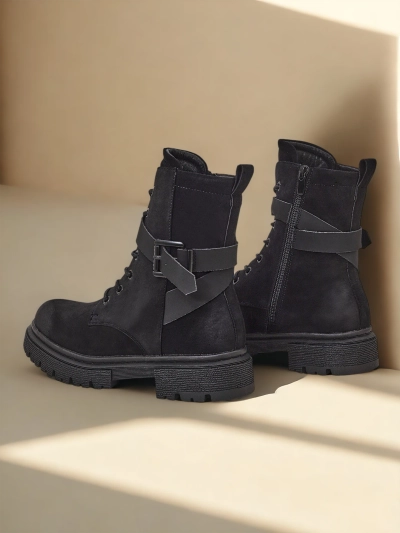 Black women's worker-style ankle boots Miros