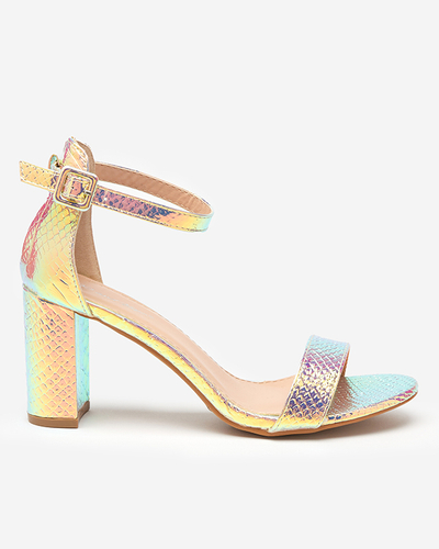 Holographic women's sandals on a post with Hosneka embossing - Footwear
