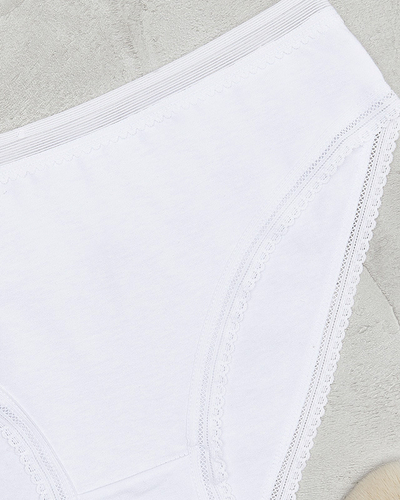 Women's White Cotton Plain Lace Briefs - Underwear